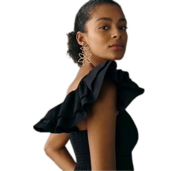 Eva Franco One-Shoulder Pleated Black Size 8 Cotton Midi Dress - Picture 3 of 8